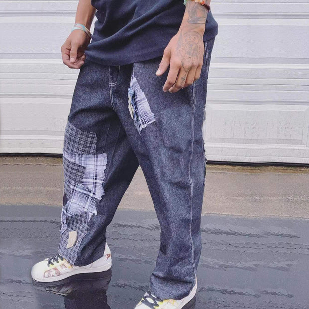 Patch panel casual street jeans