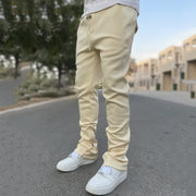 Pure color street shooting split design trousers casual overalls