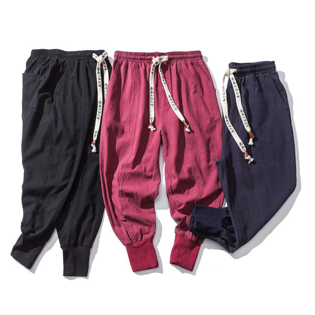 Cotton and linen solid color closed cotton and linen pants trousers