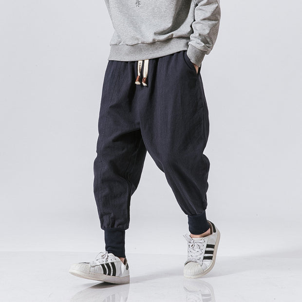 Cotton and linen solid color closed cotton and linen pants trousers