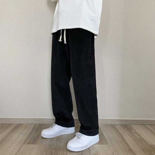 Men's sports sweatpants loose and versatile solid color straight wide-leg mopping pants
