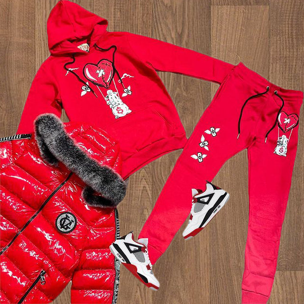 Fashion retro cartoon print hooded sweater set