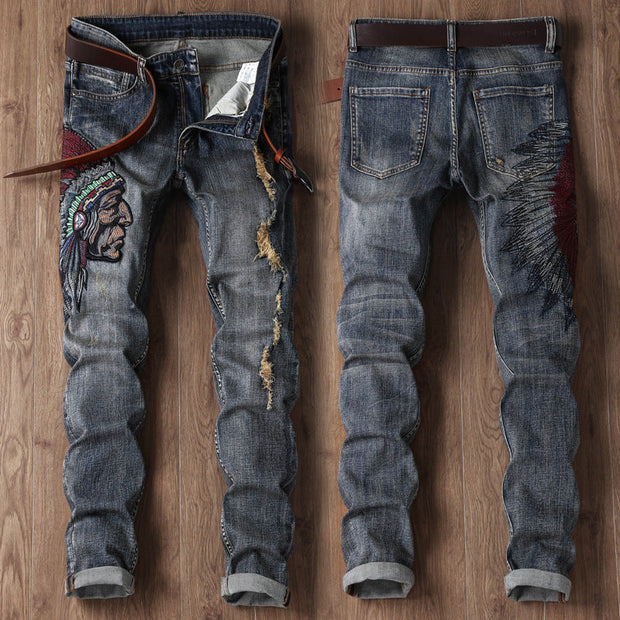 Shredded embroidered indian jeans