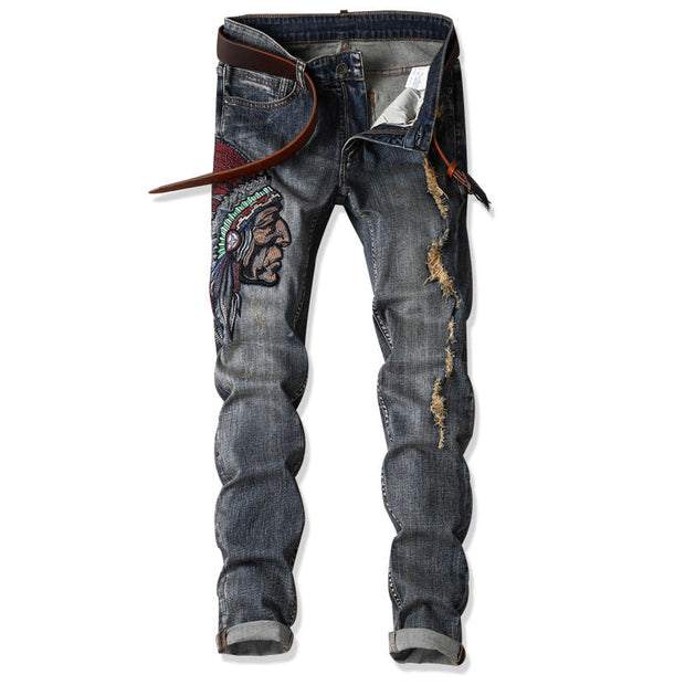 Shredded embroidered indian jeans