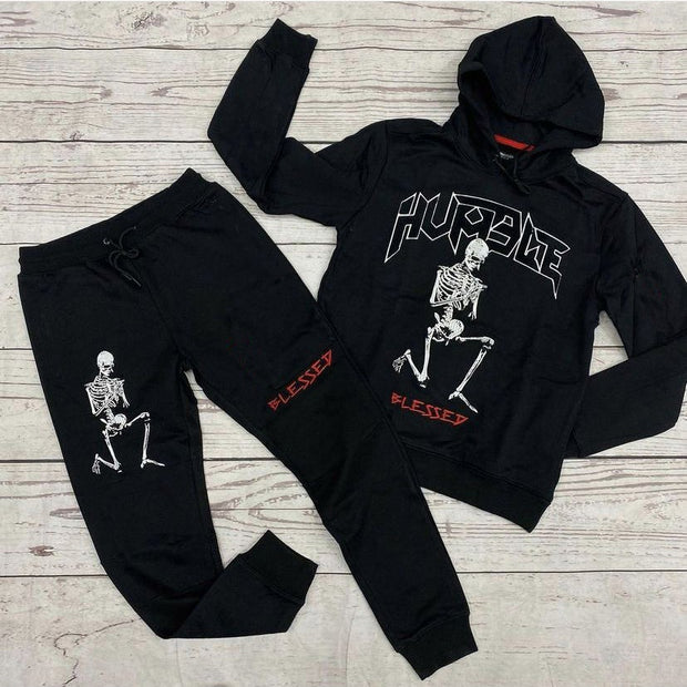 Statement street style skull print loose suit