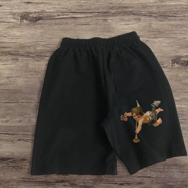 Fashion retro literary print casual shorts