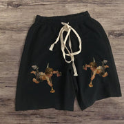 Fashion retro literary print casual shorts