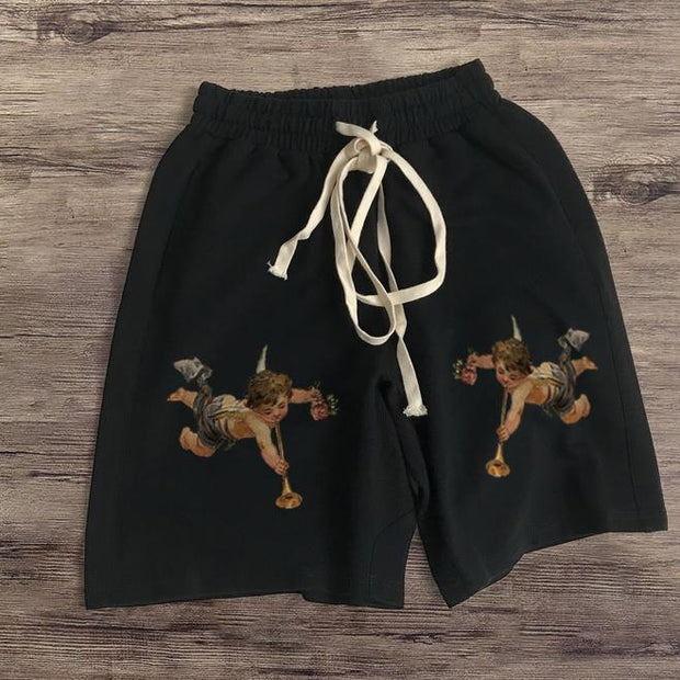 Fashion retro literary print casual shorts
