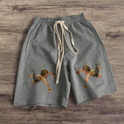 Fashion retro literary print casual shorts