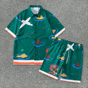 Beach Fun Cartoon Loose Shorts Set
