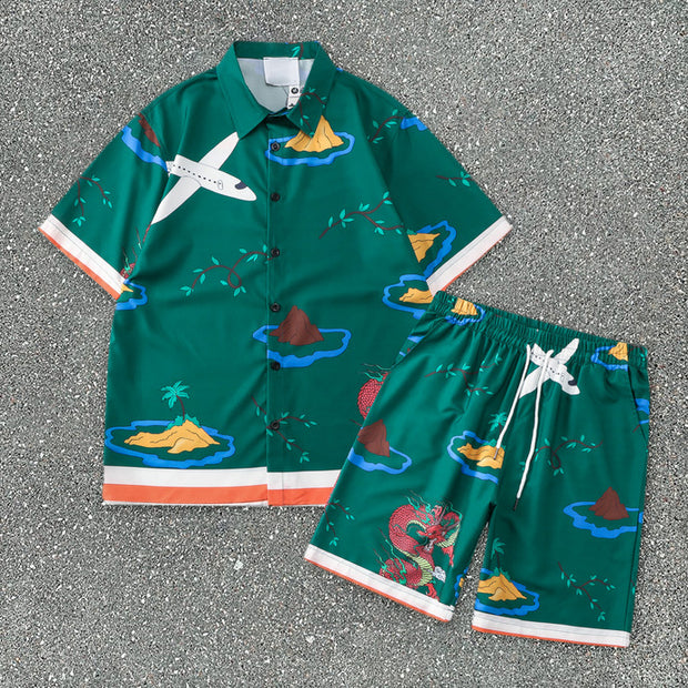 Beach Fun Cartoon Loose Shorts Set