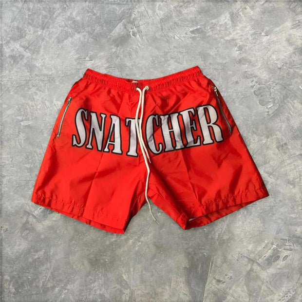 Personalized letter print elastic waist sports shorts