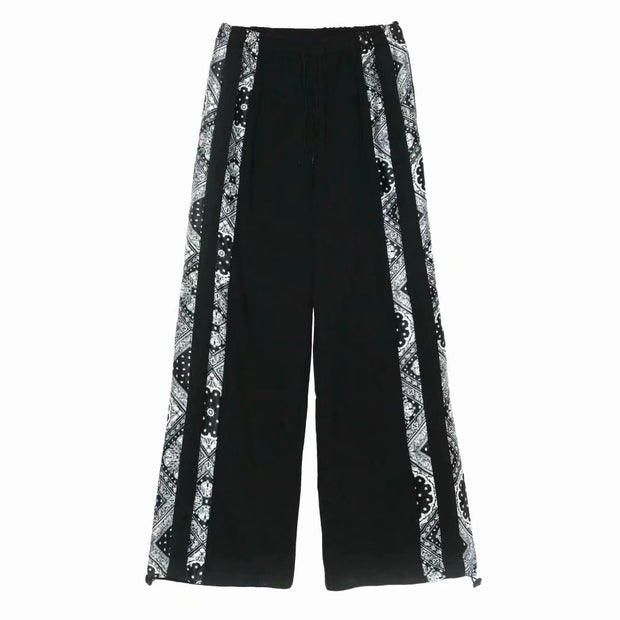 Street retro side cashew flower striped sports casual trousers