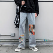 Street hip-hop graffiti print casual trousers jeans