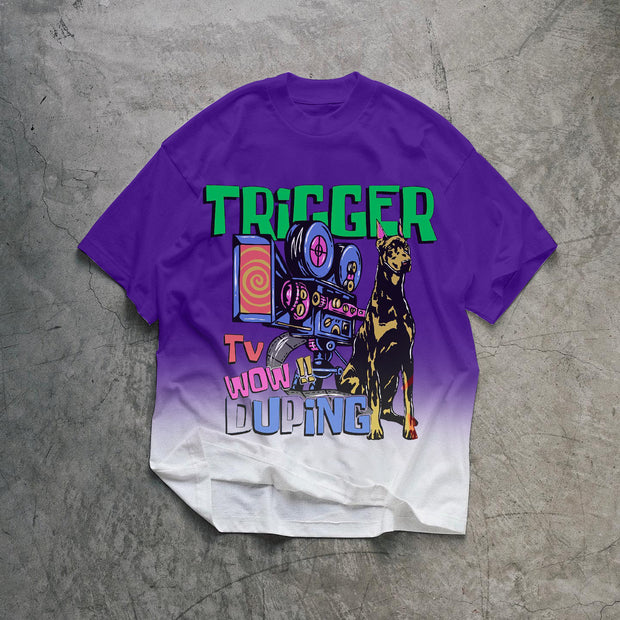 Casual Print Crew Neck Gradient T-Shirt