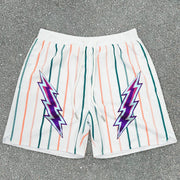 Lightning striped mesh sports casual shorts