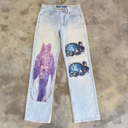 Retro street style hip-hop print denim trousers