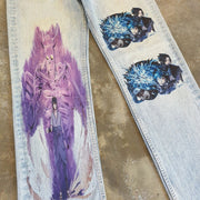 Retro street style hip-hop print denim trousers