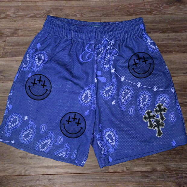 Fashion cross smiley print sports shorts