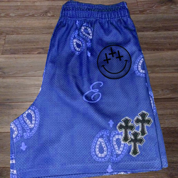Fashion cross smiley print sports shorts