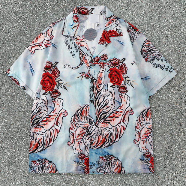 Casual Tiger Country Style Loose Short Sleeve Shirt Shorts Suit