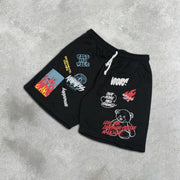 graffiti print elastic shorts