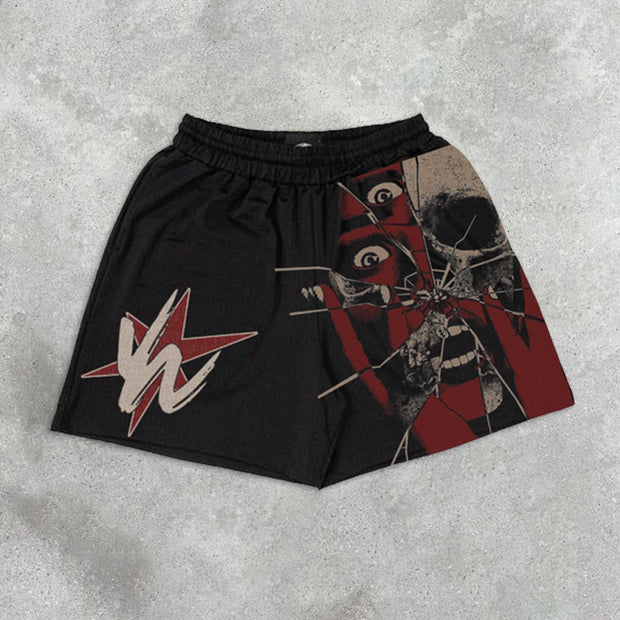 Skull Graphic Print Drawstring Shorts