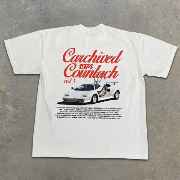Short-sleeved T-shirt with car slogan graphic print