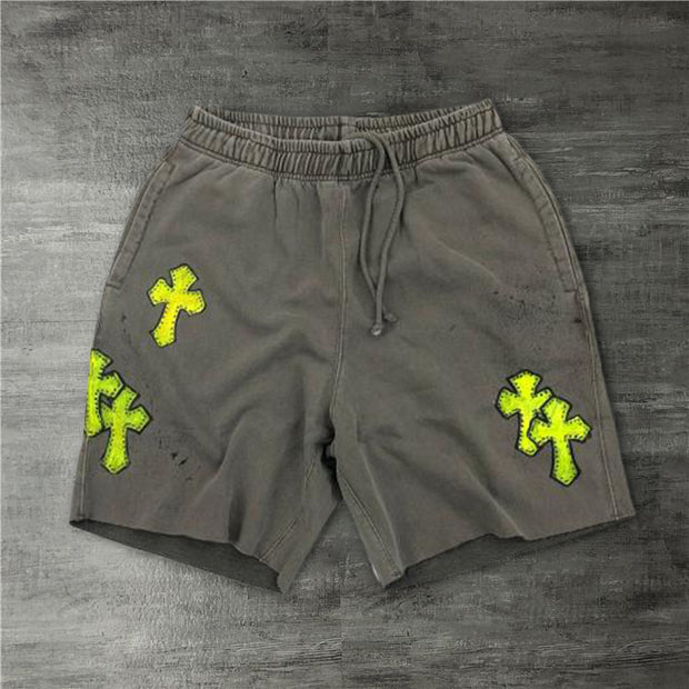 Fashion cross print retro shorts