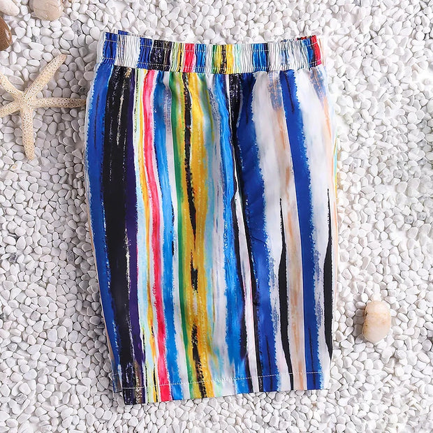 Rainbow Stripe Quick Dry Beach Hawaiian Board Shorts