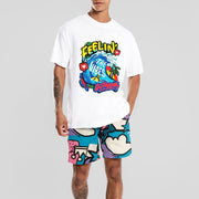 Casual sports style printed short-sleeved suit men