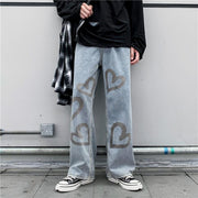Heart-shaped fashion street denim trousers