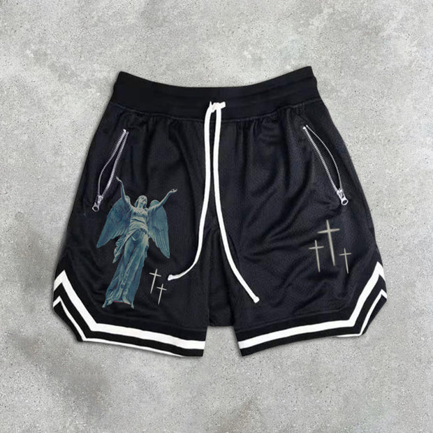 graphic print elastic shorts