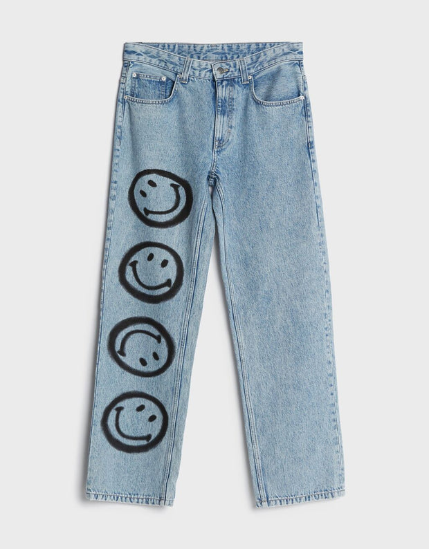 Fashion casual smiley inkjet print jeans