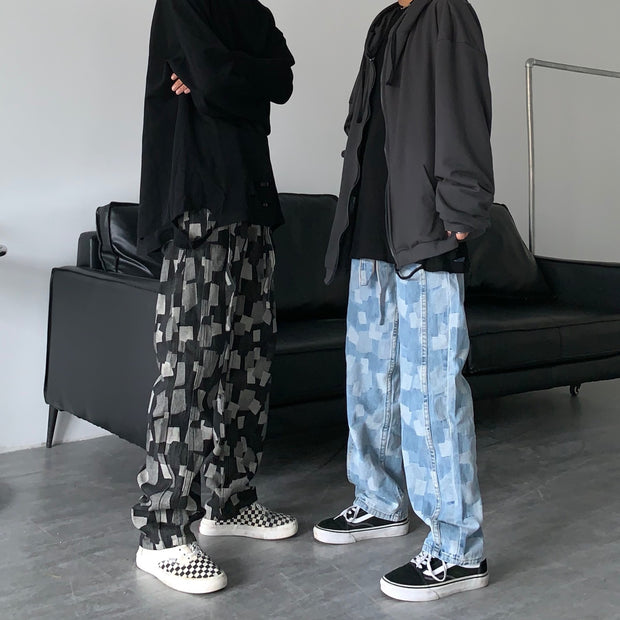 Personality high street straight wide leg pants casual loose high waist wild hip-hop washed denim trousers for men and women