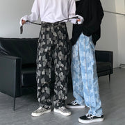 Personality high street straight wide leg pants casual loose high waist wild hip-hop washed denim trousers for men and women