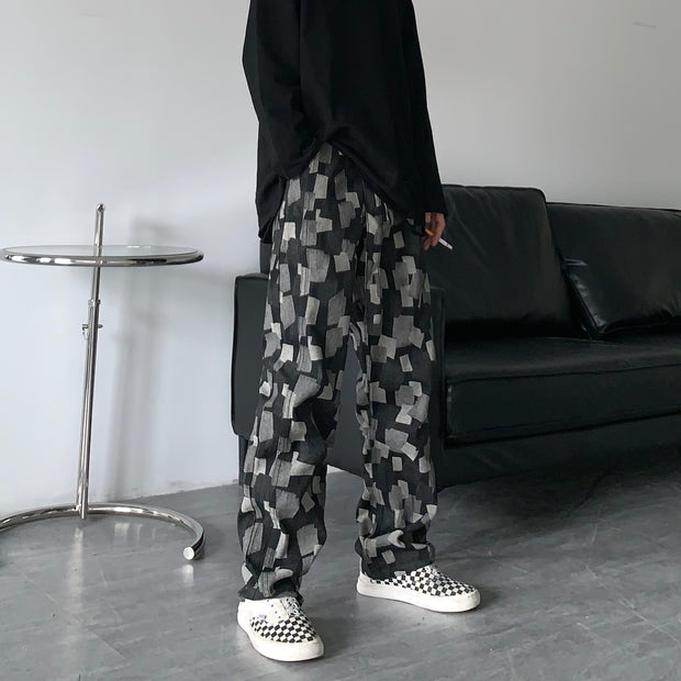 Personality high street straight wide leg pants casual loose high waist wild hip-hop washed denim trousers for men and women