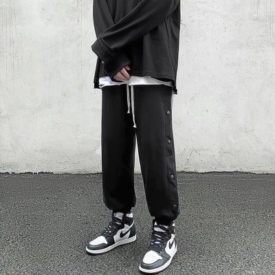 Sporty loose wide-leg straight cropped feet pants