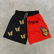 Stitching contrast retro butterfly print casual shorts
