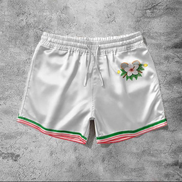 Fashion printed holiday style casual silk shorts