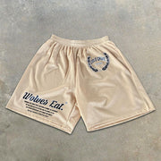 Lightning Slogan Graphic Print Elastic Shorts