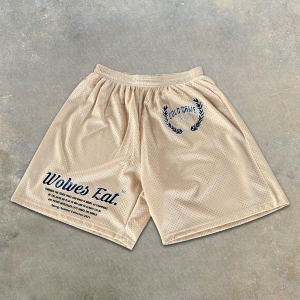 Lightning Slogan Graphic Print Elastic Shorts