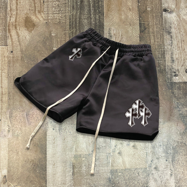 Colorblock cross print hip-hop fashion casual shorts