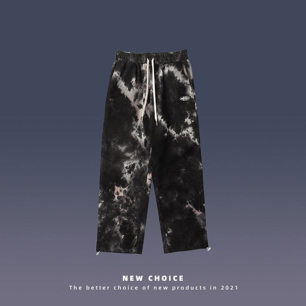 Retro tie-dye straight wide-leg street loose corduroy couple casual trousers