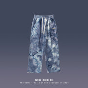 Retro tie-dye straight wide-leg street loose corduroy couple casual trousers