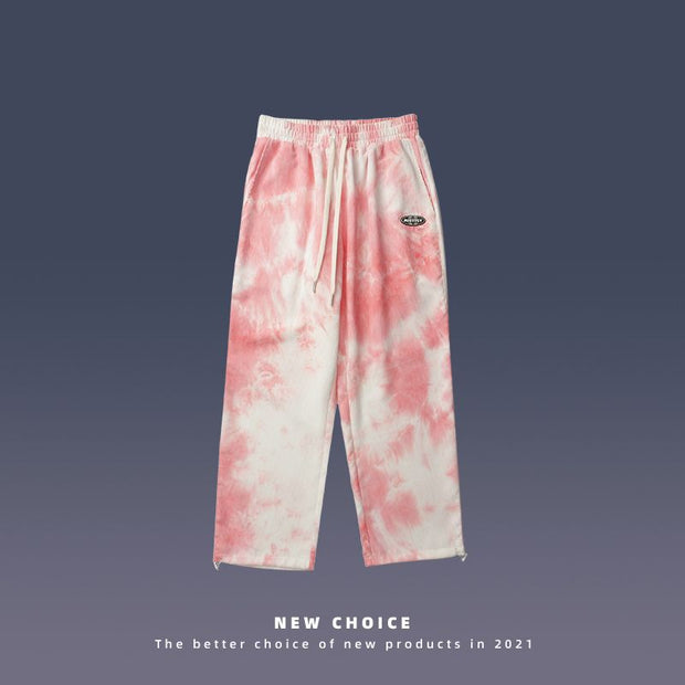 Retro tie-dye straight wide-leg street loose corduroy couple casual trousers