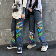 Graffiti rainbow letters printed jeans