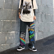 Graffiti rainbow letters printed jeans