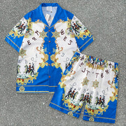 Palace style print tide brand short-sleeved shirt and shorts suit