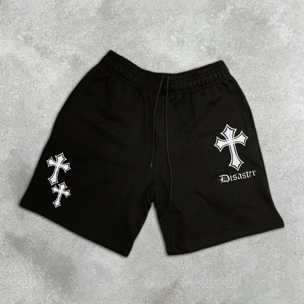 graphic print elastic shorts